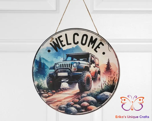 Welcome 4x4 Wrangler Round Hanging Door Sign Door Sign