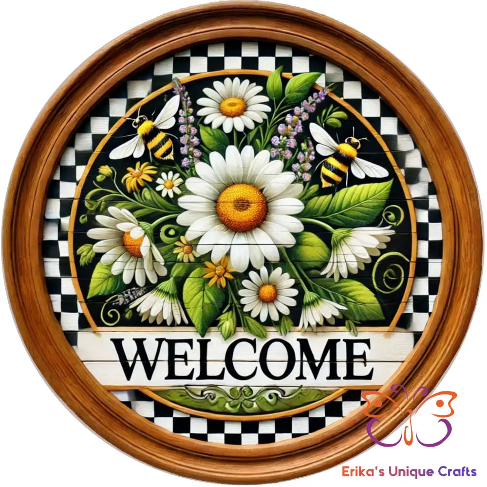 Welcome Bees and Daisies Round Hanging Door Sign Door Sign