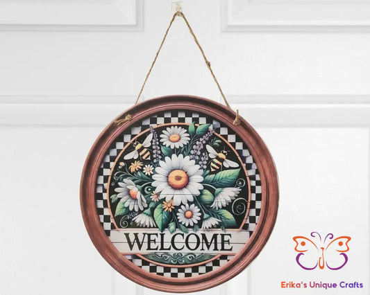 Welcome Bees and Daisies Round Hanging Door Sign Door Sign