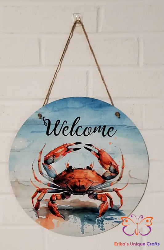 Welcome Crab Round Hanging Door Sign Door Sign
