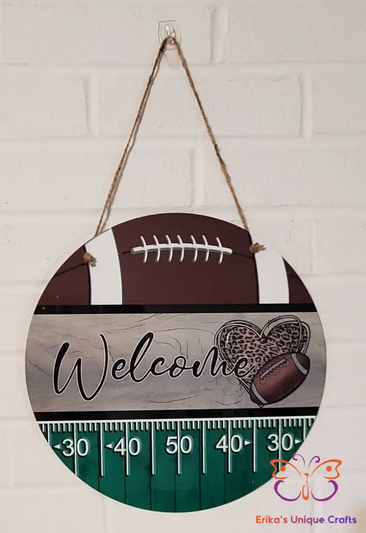 Welcome Football Love Round Hanging Door Sign Door Sign