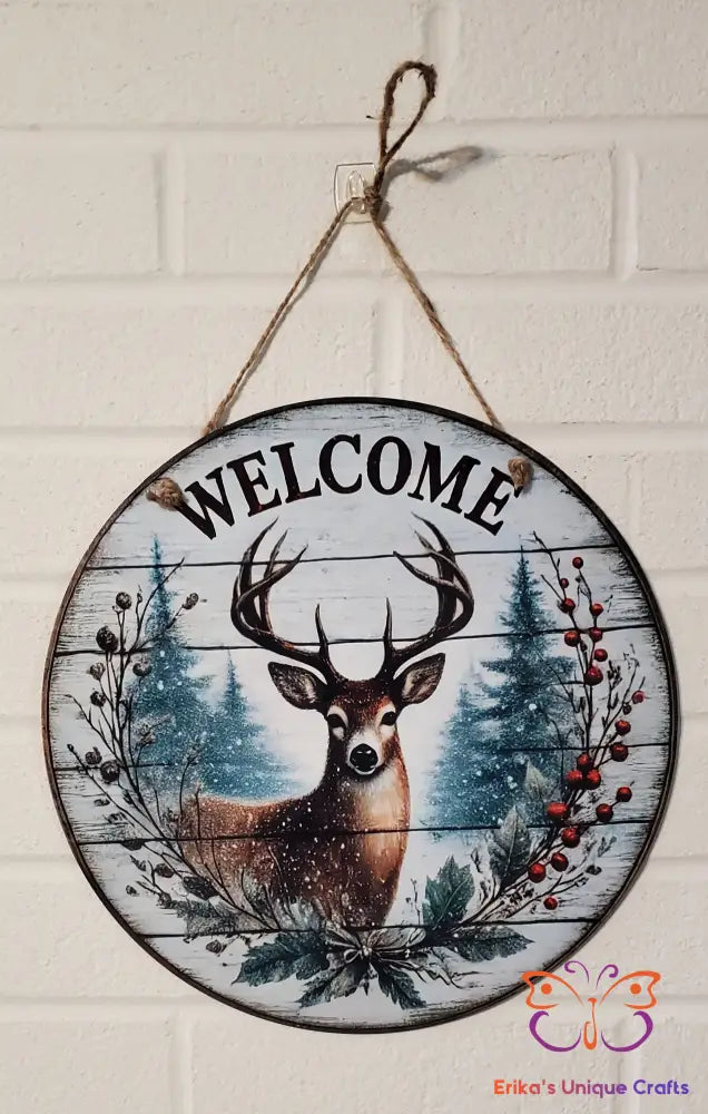 Winter Buck Round Hanging Door Sign Door Sign