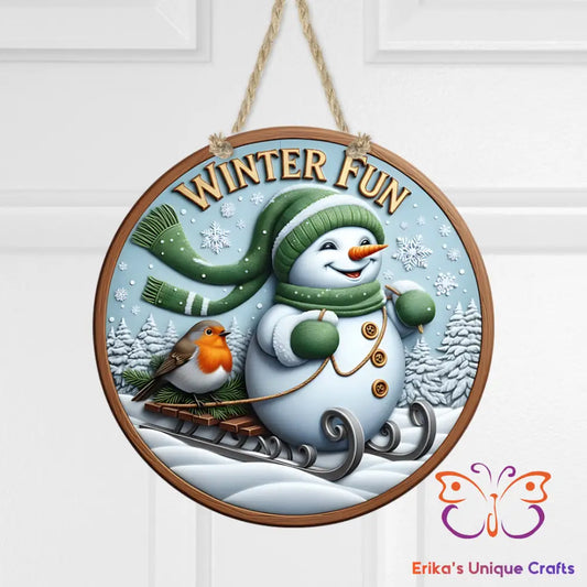 Winter Fun Snowman Round Hanging Door Sign Door Sign