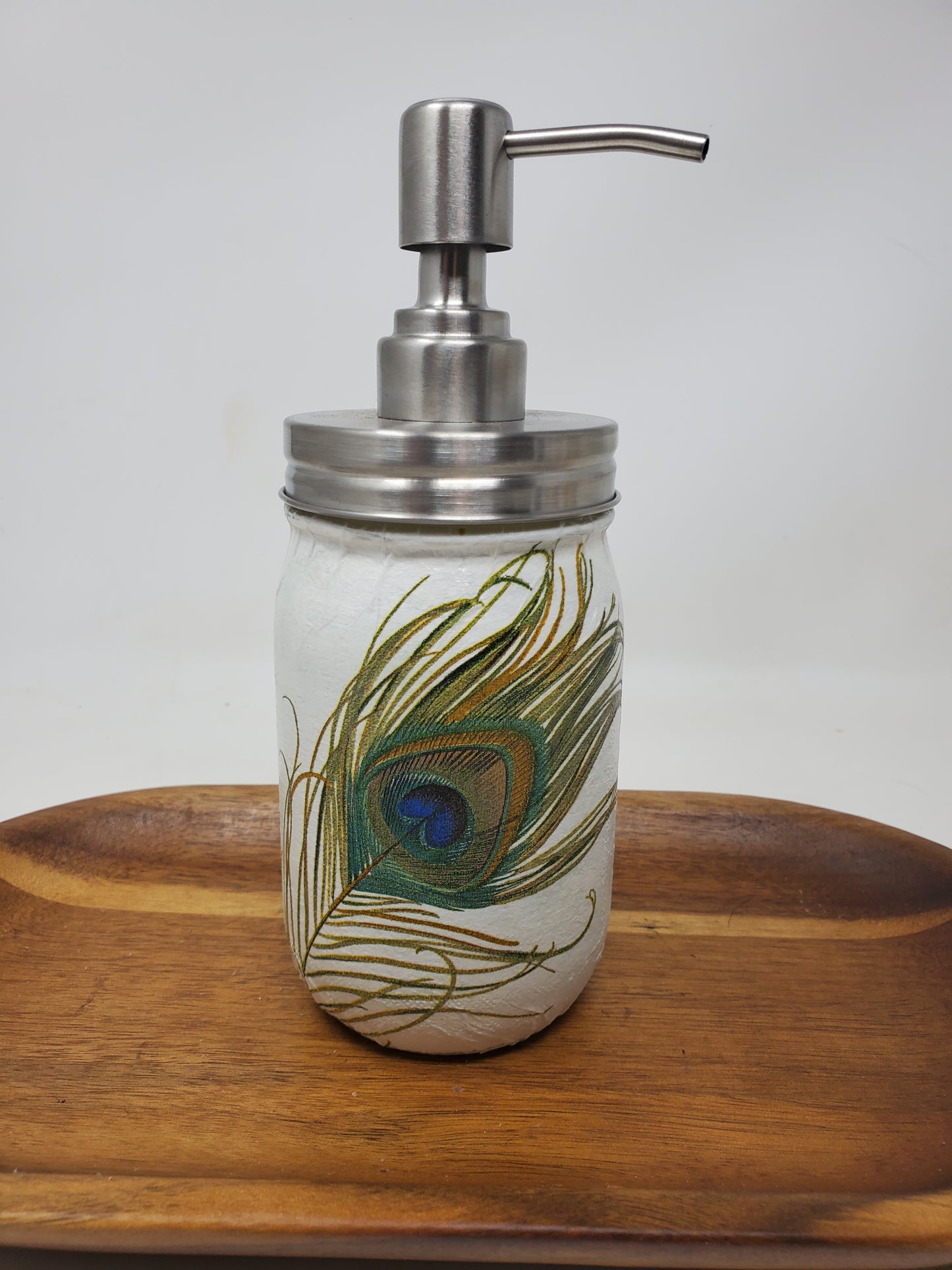 Peacock Feathers Mason Jar Soap Dispenser