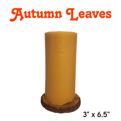 3’’ x 6.5’’ Pillar Candles - Autumn Leaves/Yellow/Beeswax