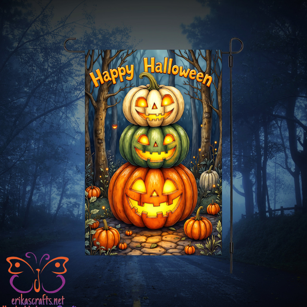 3 Jack O Lanterns Halloween Garden Flag