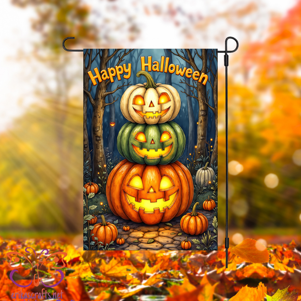 3 Jack O Lanterns Halloween Garden Flag
