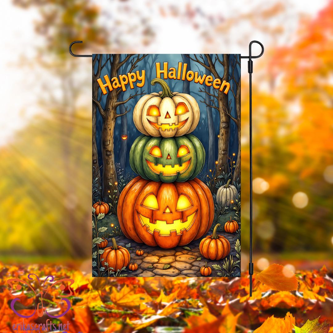 3 Jack O Lanterns Halloween Garden Flag
