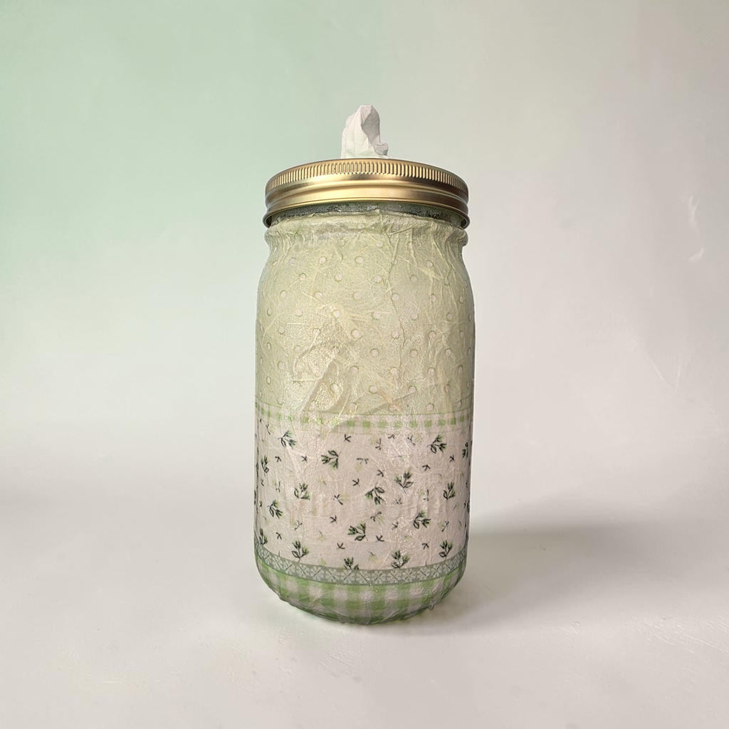 Green Floral  Mason Jar Tissue Dispenser