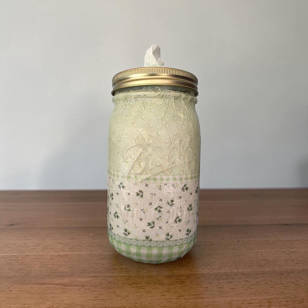 Green Floral  Mason Jar Tissue Dispenser