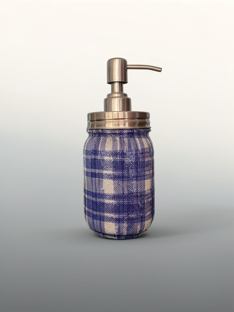 Blue Plaid Mason Jar Soap Dispenser
