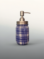 Blue Plaid Mason Jar Soap Dispenser
