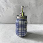 Blue Plaid Mason Jar Soap Dispenser