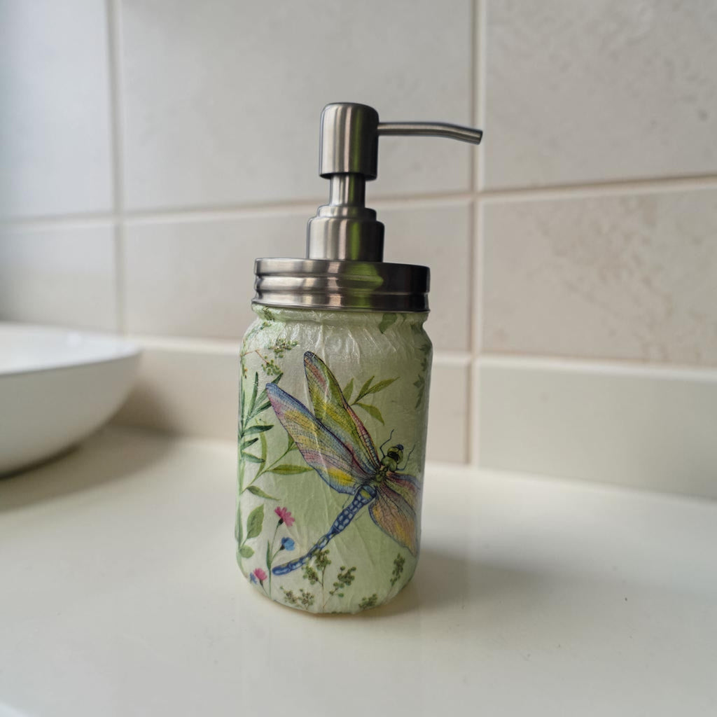 Colorful Dragonfly Mason Jar Soap Dispenser