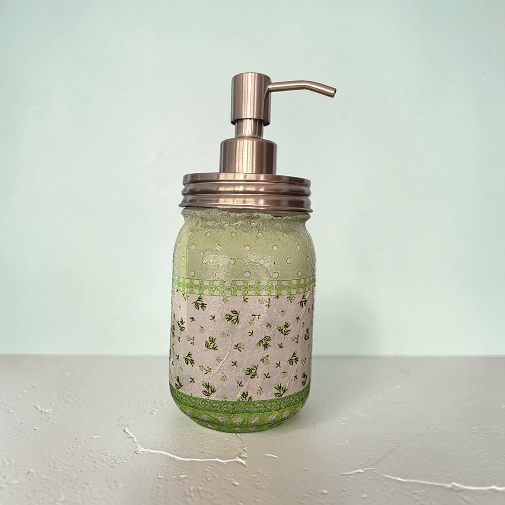 Green Floral Mason Jar Soap Dispenser