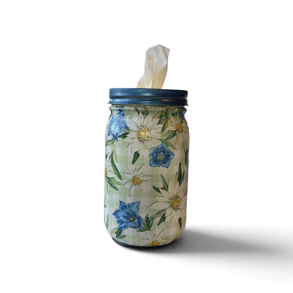 Blue and White Floral Mason Jar Tissue Dispenser