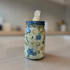 Blue and White Floral Mason Jar Tissue Dispenser