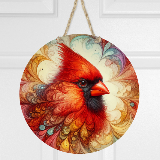 Abstract Cardinal Round Hanging Door Sign