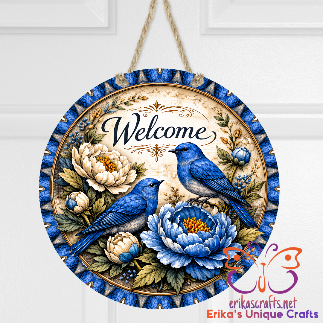 Bluebirds Welcome Door Sign