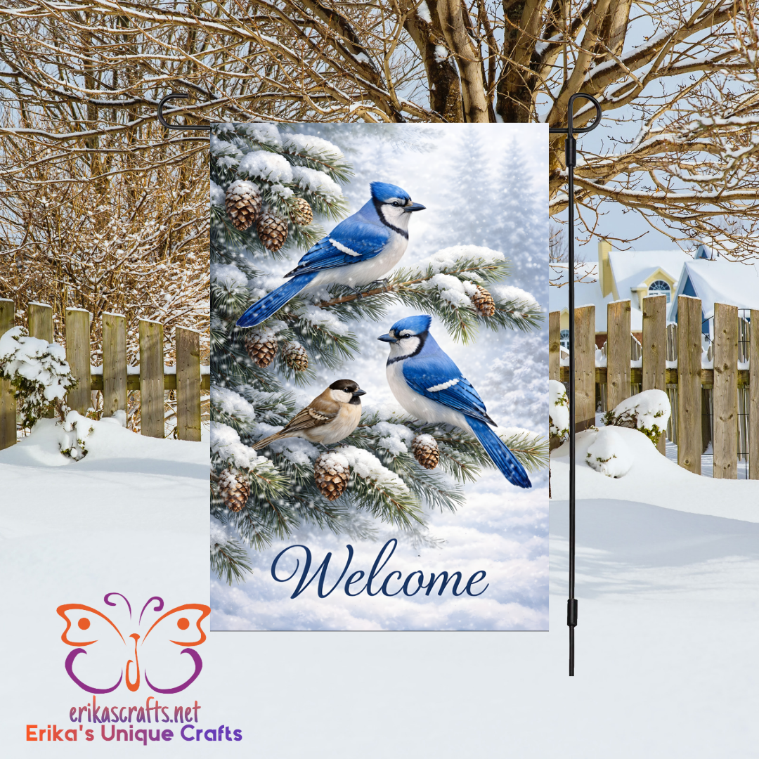 Winter Bluejays Garden Flag