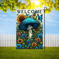 Blue Floral Mushroom Garden Flag