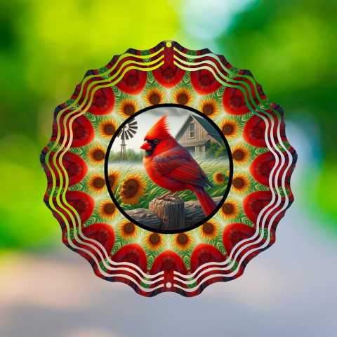 Cardinal and Sunflower Wind Spinner