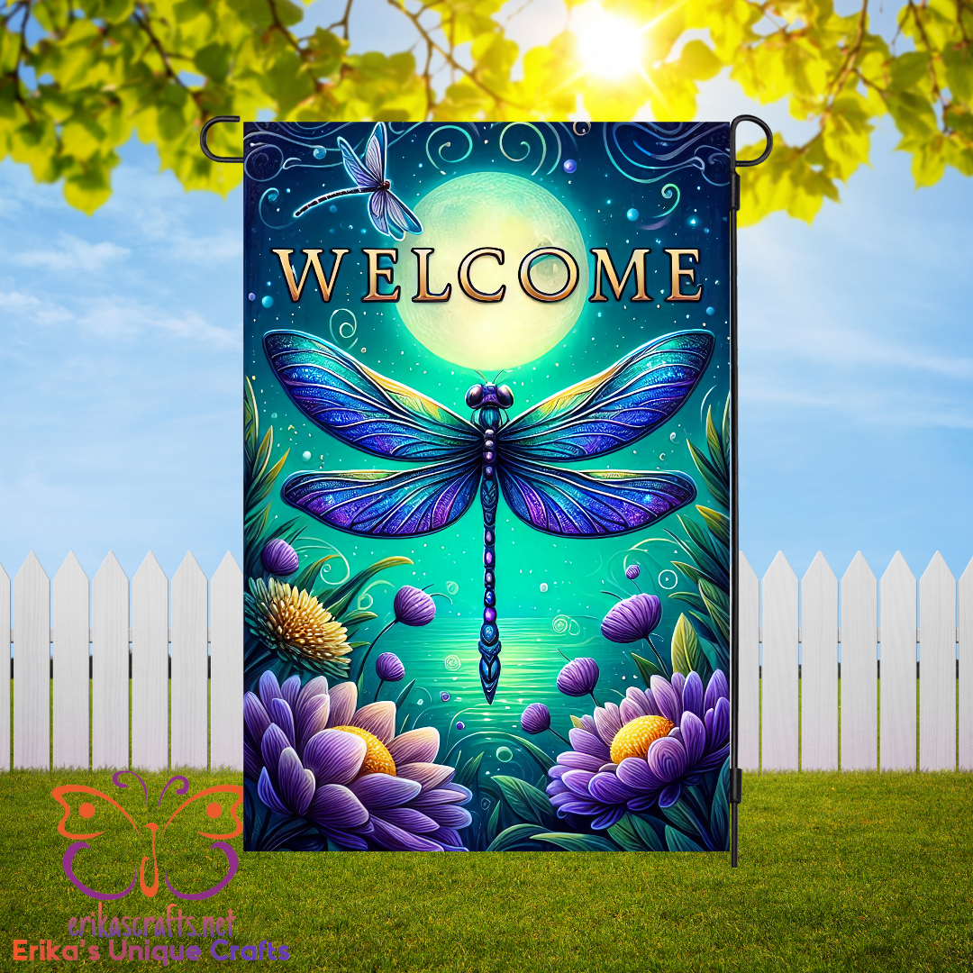 Moonlight Dragonfly Garden Flag