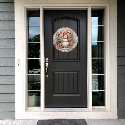 Country Merry Christmas Snowman Round Hanging Door Sign