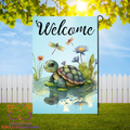 Cute Turtle and Pond Garden Flag