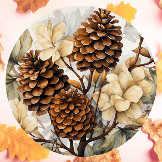 Fall Pinecones Round Hanging Door Sign