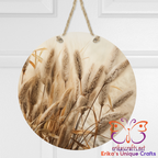 Fall Wheat Grasses Round Hanging Door Sign - Door Sign