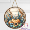 Fall Wheat and Pumpkin Metal Door Sign