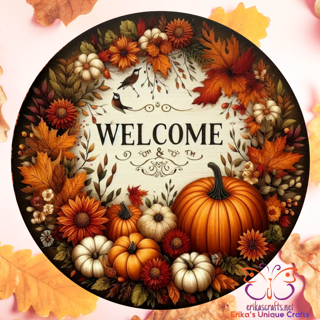 Fall Wreath Welcome Metal Door Sign