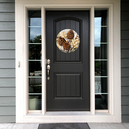 Fall Pinecones Round Hanging Door Sign