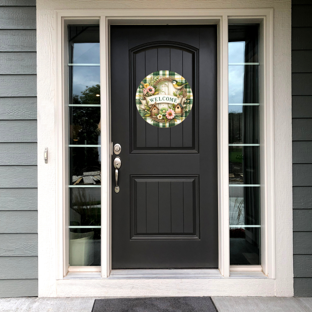 Floral Birdhouses Metal Door Sign