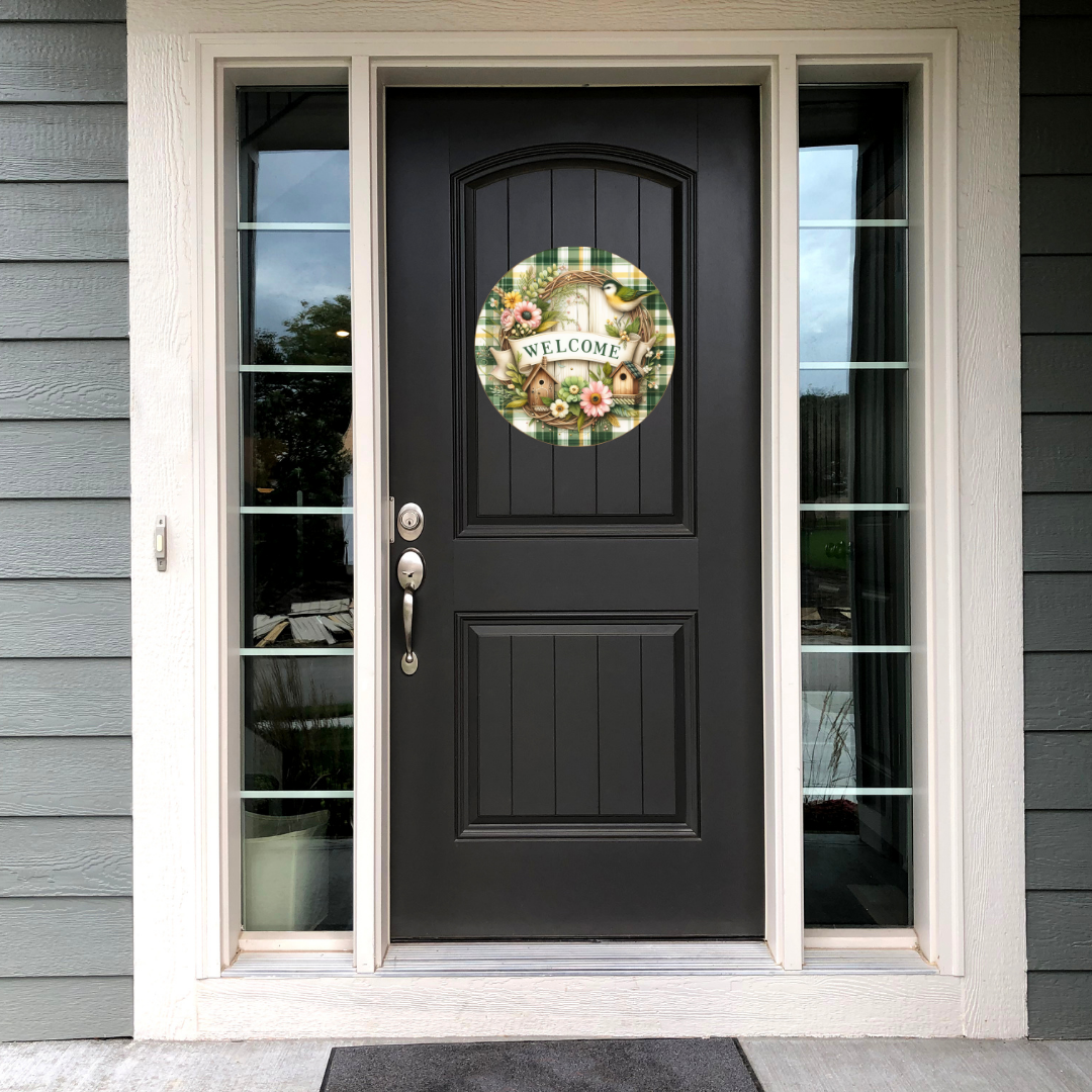 Floral Birdhouses Metal Door Sign