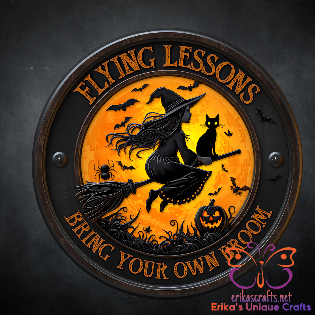 Flying Lessons Halloween Round Metal Door Sign