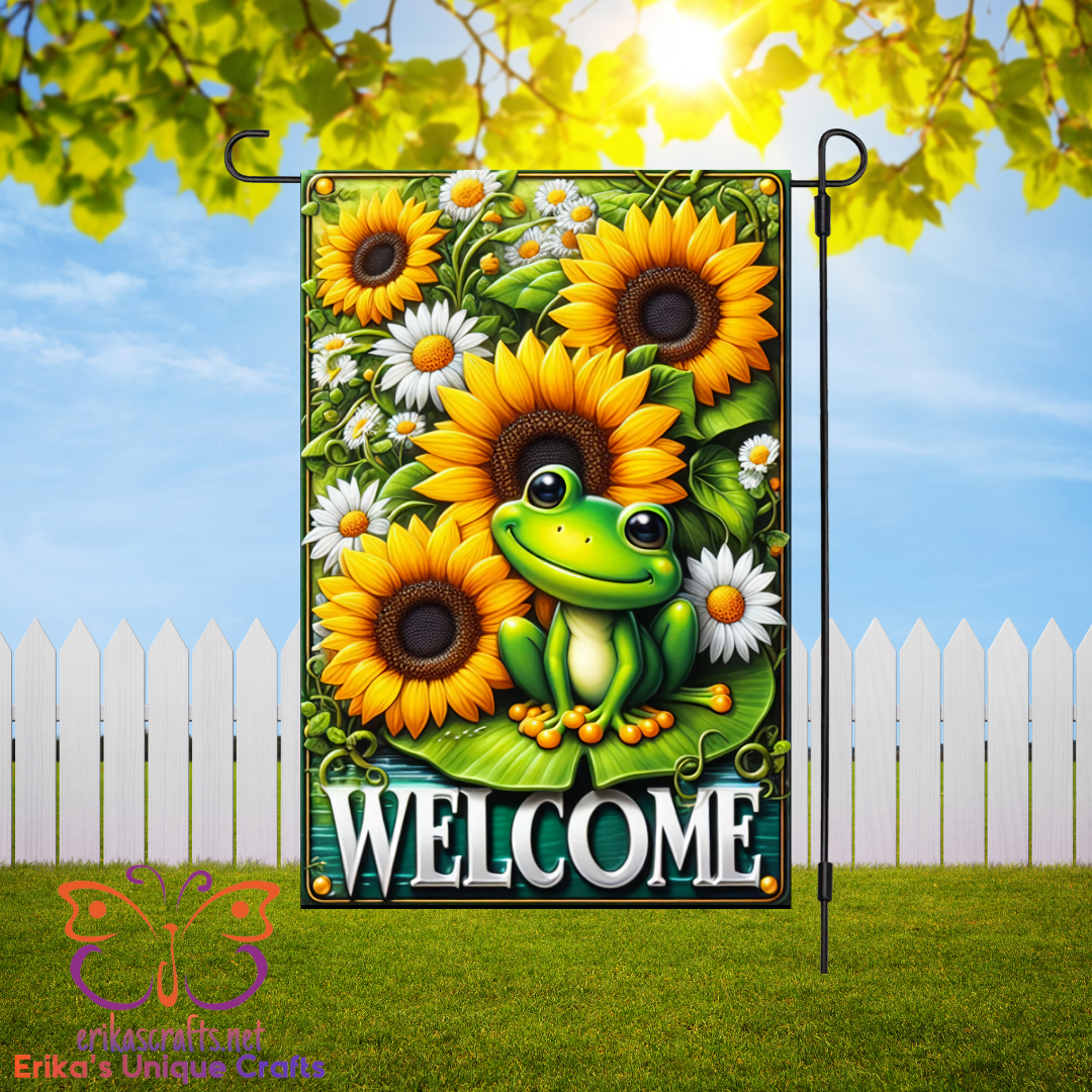 Frog and Sunflower Garden Flag