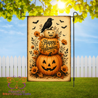 Happy Halloween Pumpkin and Crow Garden Flag