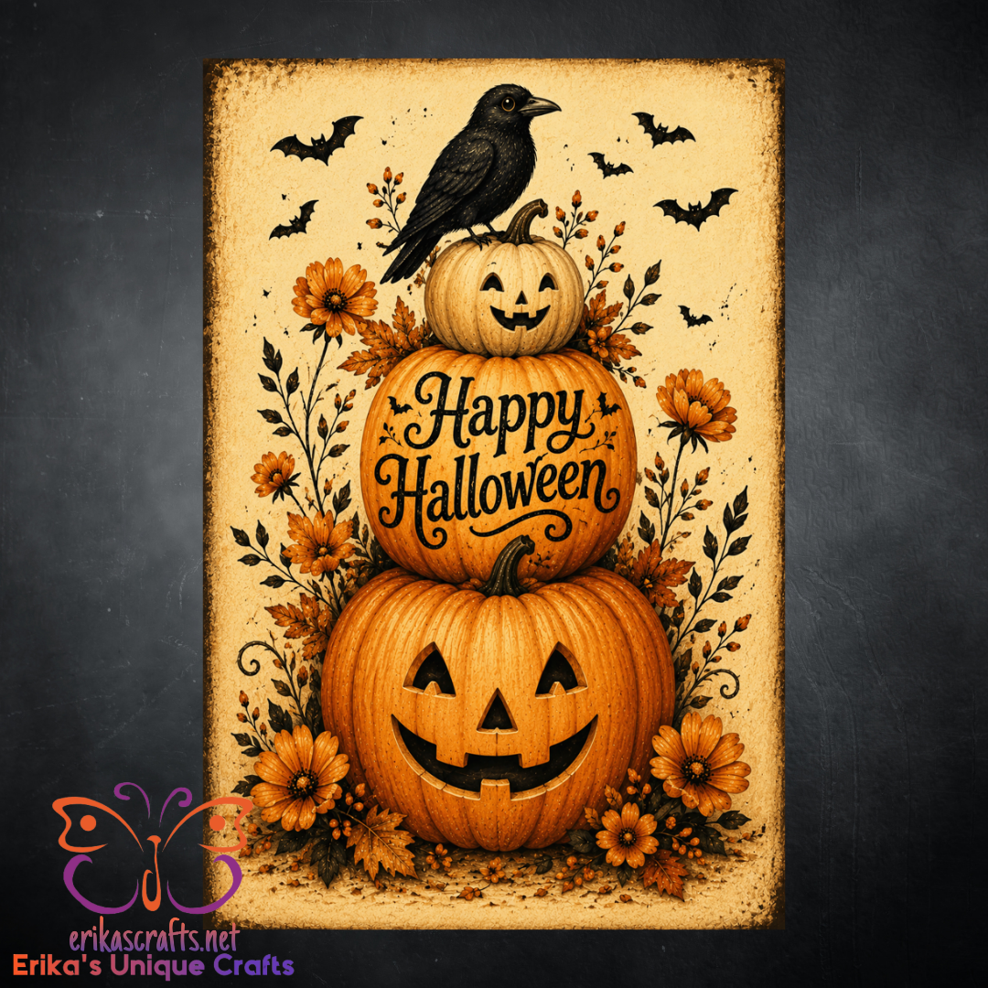 Happy Halloween Pumpkin and Crow Garden Flag