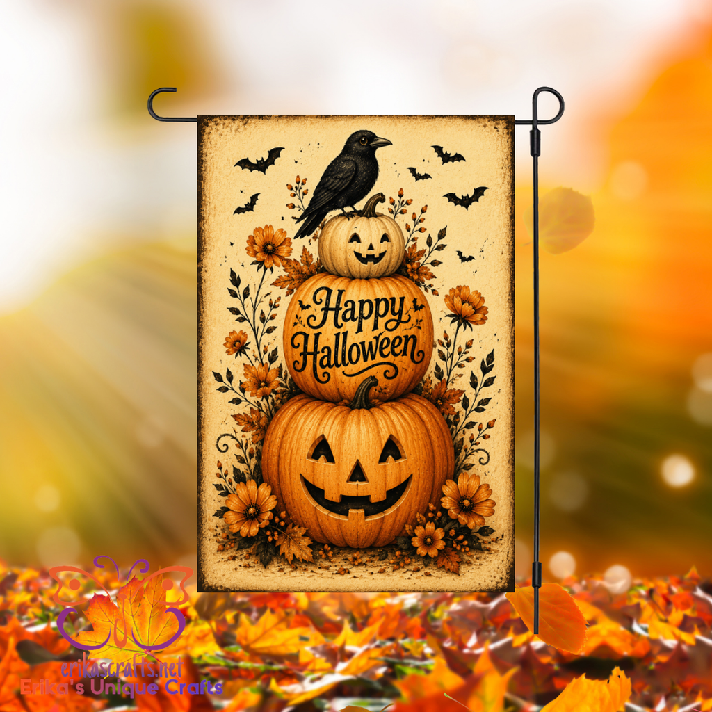 Happy Halloween Pumpkin and Crow Garden Flag