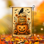 Happy Halloween Pumpkin and Crow Garden Flag