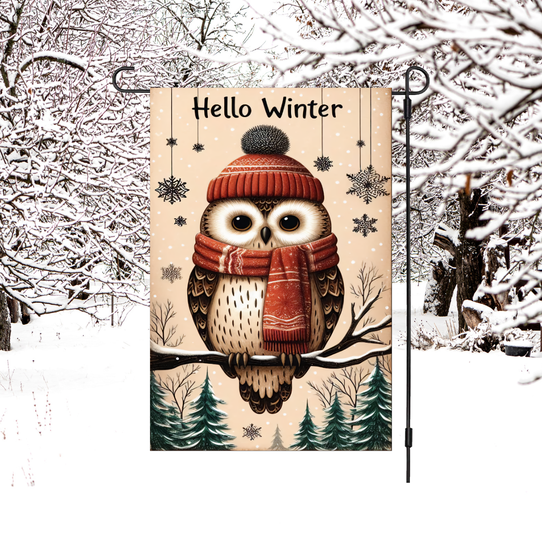 Hello Winter Owl Garden Flag