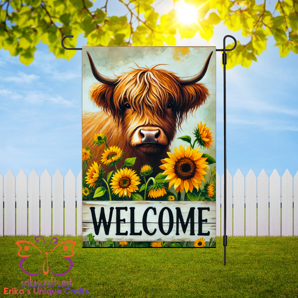 Highland Cow Sunflowers Garden Flag