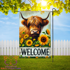 Highland Cow Sunflowers Garden Flag