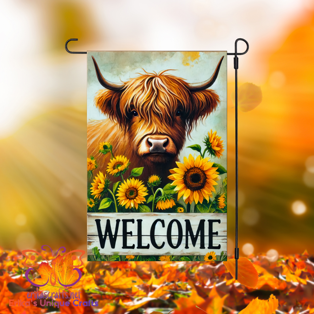 Highland Cow Sunflowers Garden Flag