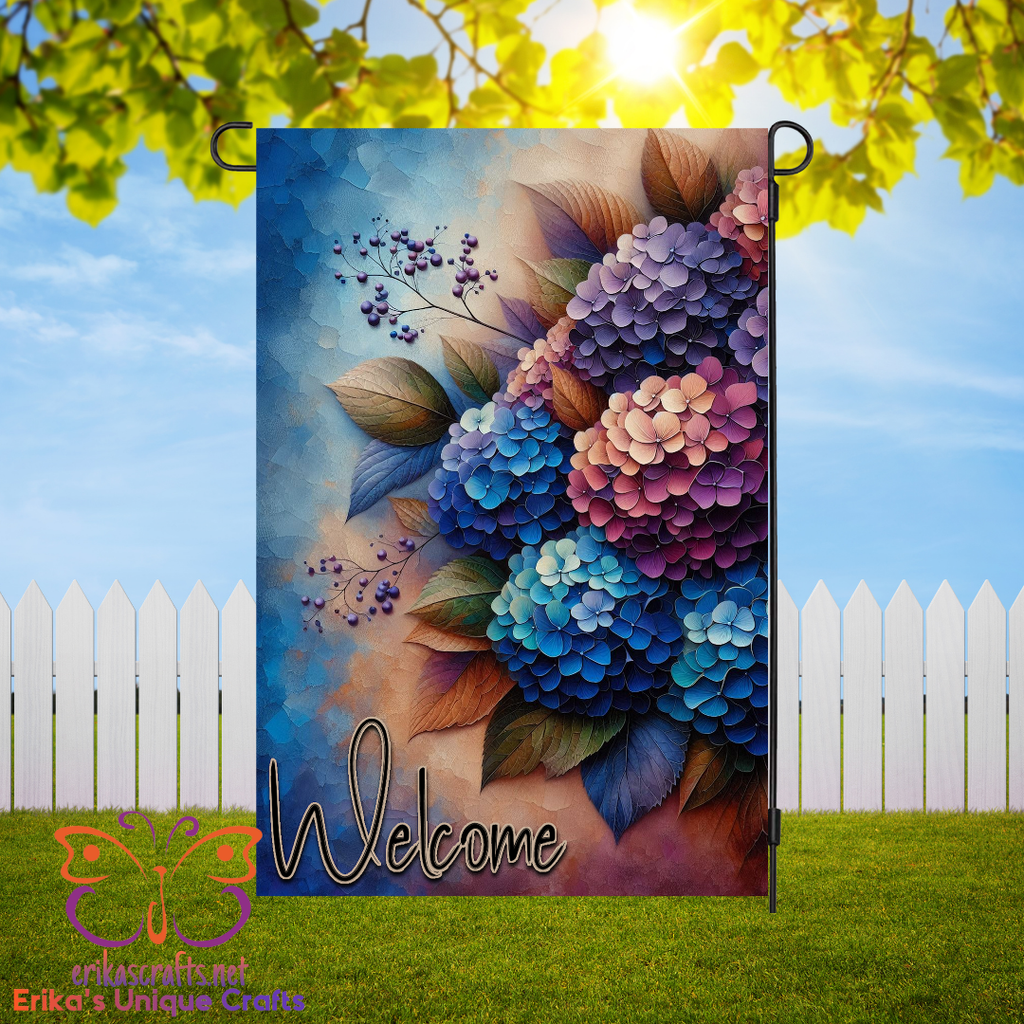 Hydrangea Welcome Garden Flag