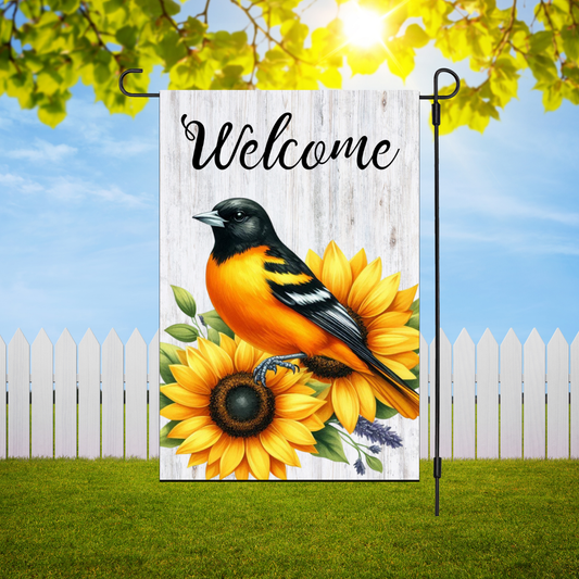 Oriole Bird and Sunflower Garden Flag