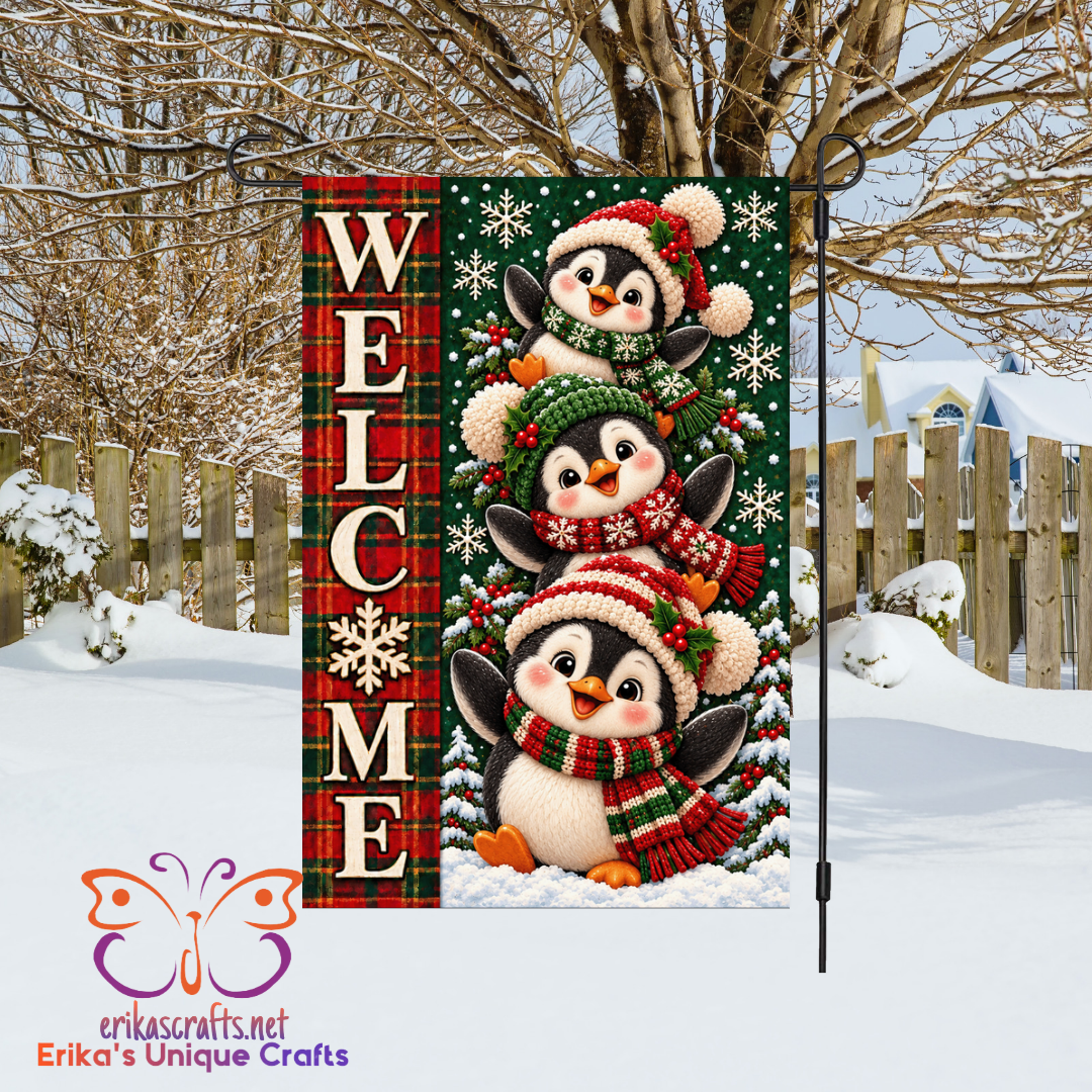 Penguins Christmas Welcome Garden Flag