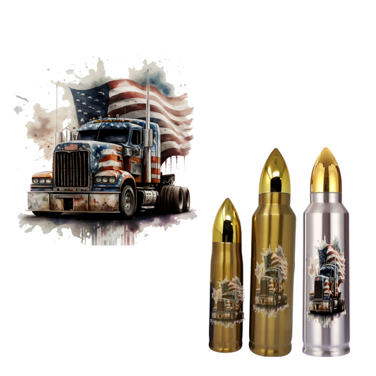 Truck and American Flag Bullet Thermos Tumbler